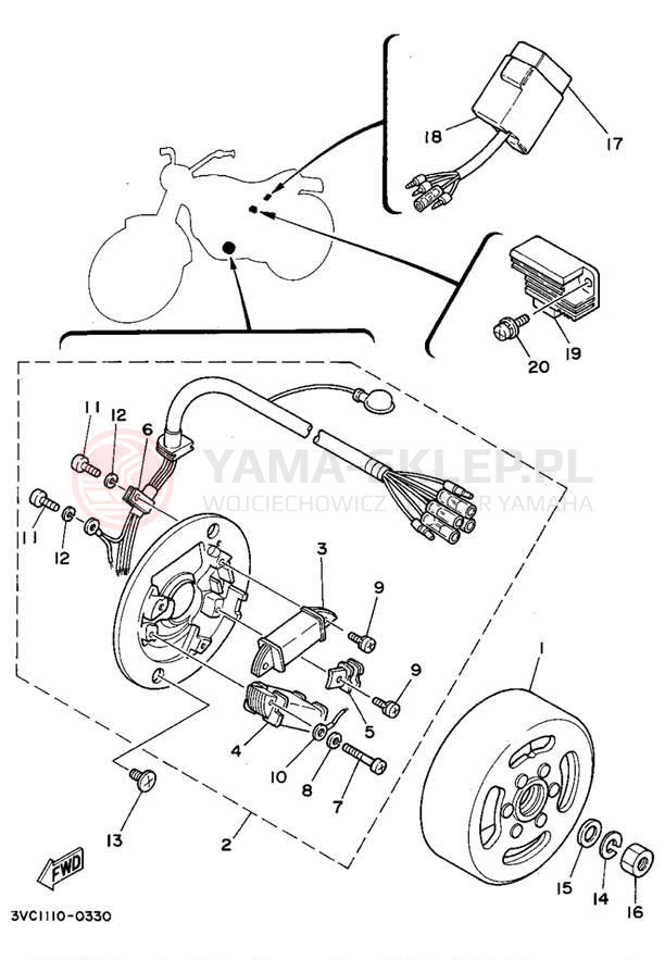 Schemat "prądnica" do Yamaha RT180D