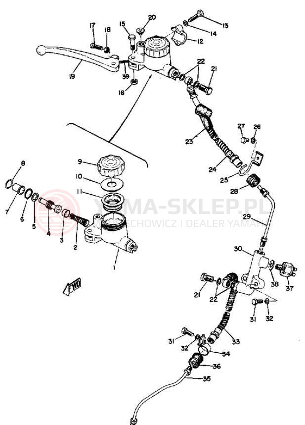 Schemat "Pompa hamulcowa przednia, przewód" do Yamaha TX750
