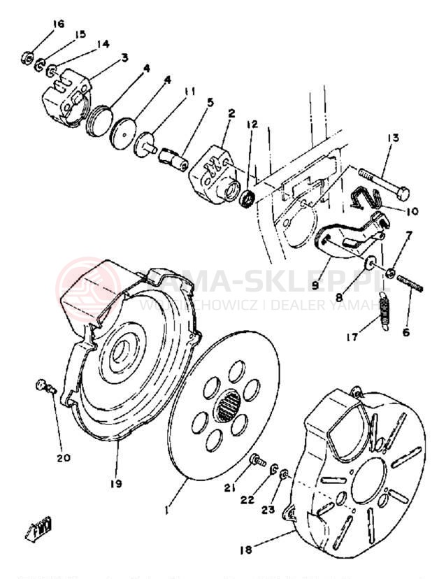 Schemat "Zacisk ham. tył, tarcza" do Yamaha YT125G
