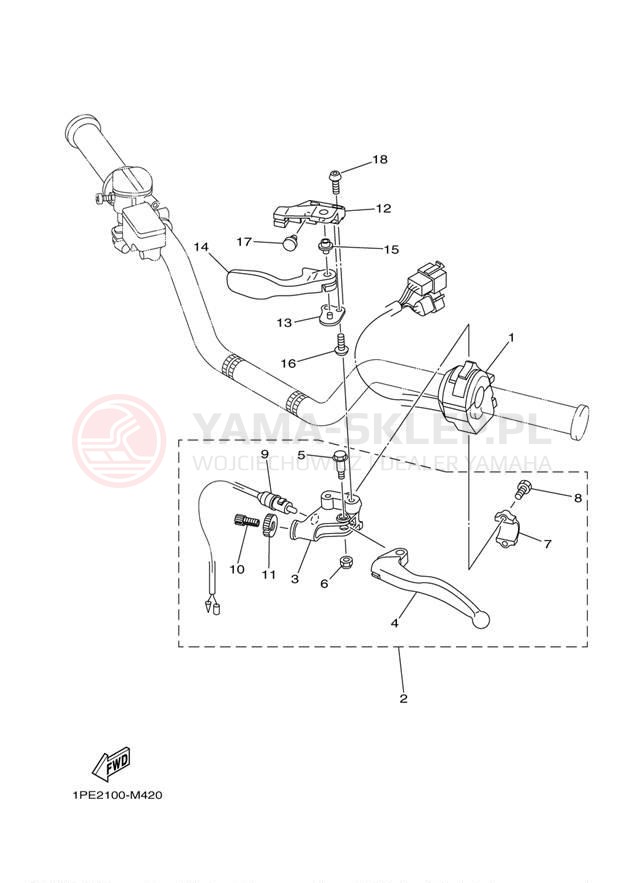 Schemat "Kierownica i osprzęt" do Yamaha RAPTOR 700 YFM7RDW