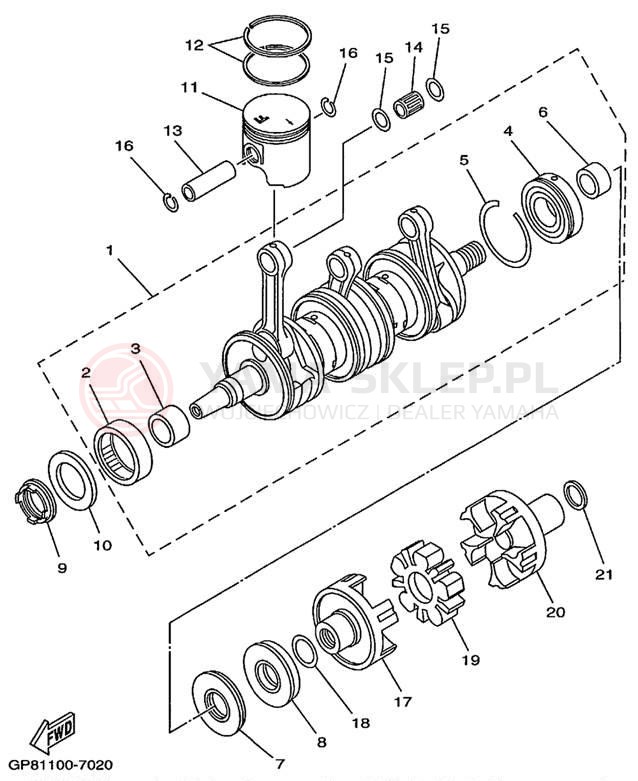 Schemat "Wał korbowy, tłok" do Yamaha LX2000 LST1200AA