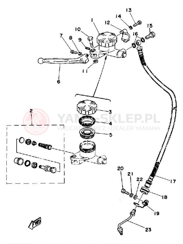 Schemat "Pompa hamulcowa przednia, przewód" do Yamaha TZ350E/TZ250E