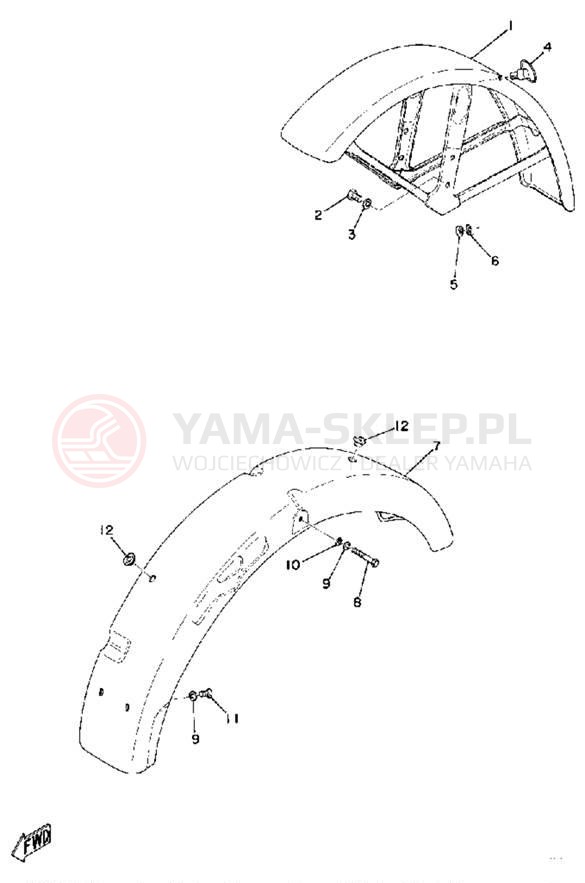 Schemat "Błotniki przód i tył" do Yamaha RD200A