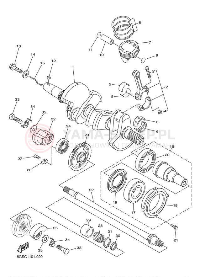 Schemat "Wał korbowy, tłok" do Yamaha RS VENTURE RST90BS