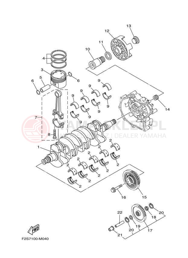 Schemat "Wał korbowy, tłok" do Yamaha SX192 RM1800CM/RM1800DM