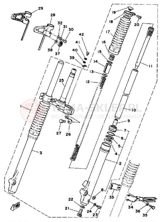Schemat "Amortyzatory przód" do Yamaha DT175F
