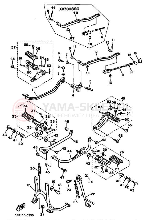 Schemat "Stopka postojowa i podnóżki" do Yamaha VIRAGO 700 XV700SS/XV700SSC