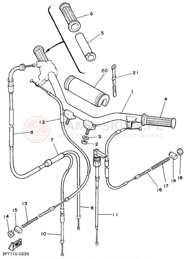 Schemat "Kierownica i osprzęt" do Yamaha Y-ZINGER PW50G