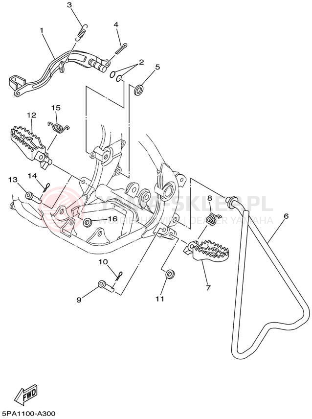 Schemat "Stopka postojowa i podnóżki" do Yamaha YZ85 YZ85P