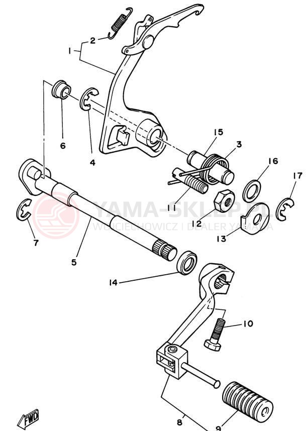 Schemat "Dźwignia zmiany biegów, wałek" do Yamaha RT180H
