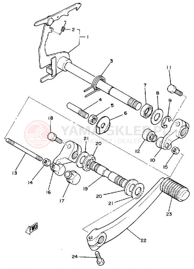 Schemat "Dźwignia zmiany biegów, wałek" do Yamaha TZ125G