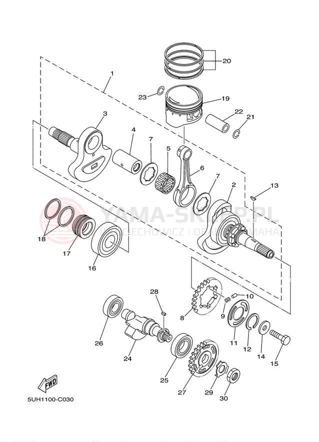 Schemat "Wał korbowy, tłok" do Yamaha GRIZZLY 350 2WD YFM35GW