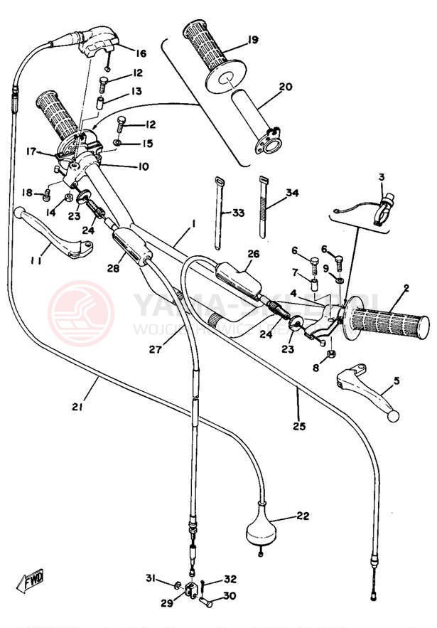 Schemat "Kierownica i osprzęt" do Yamaha MX250B