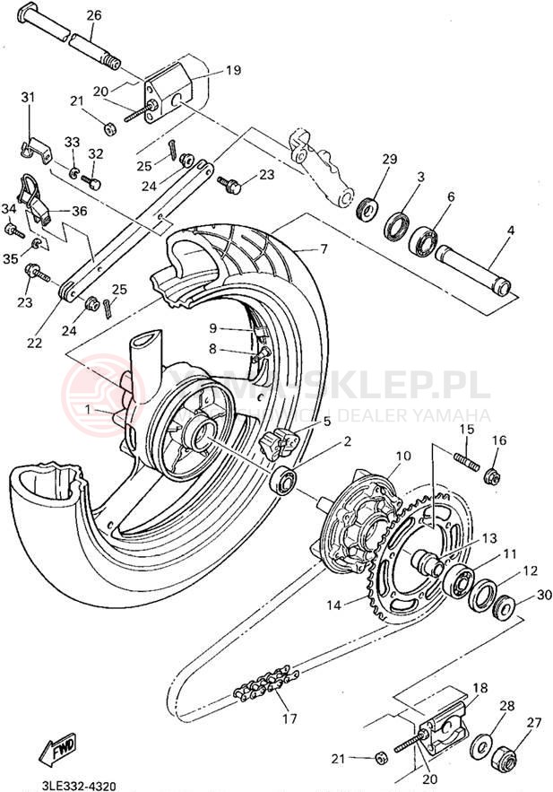 Schemat "Koło tył" do Yamaha FZR1000G/FZR1000GC