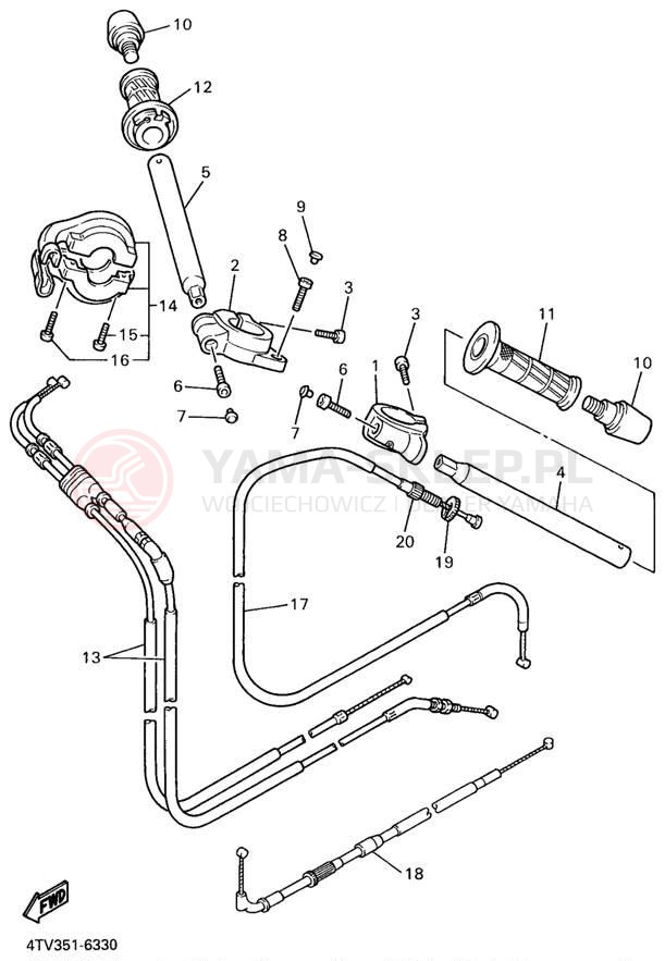 Schemat "Kierownica i osprzęt" do Yamaha YZF600RK/YZF600RKC