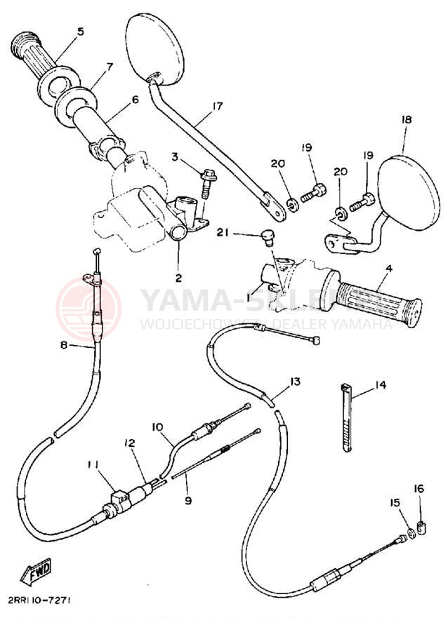 Schemat "Kierownica i osprzęt" do Yamaha YSR50A