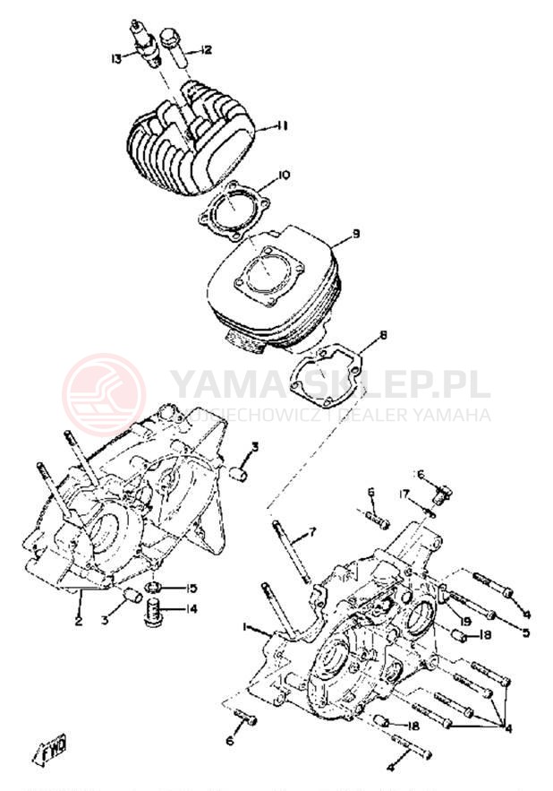 Schemat "Obudowa silnika - cylinder" do Yamaha YZ80B