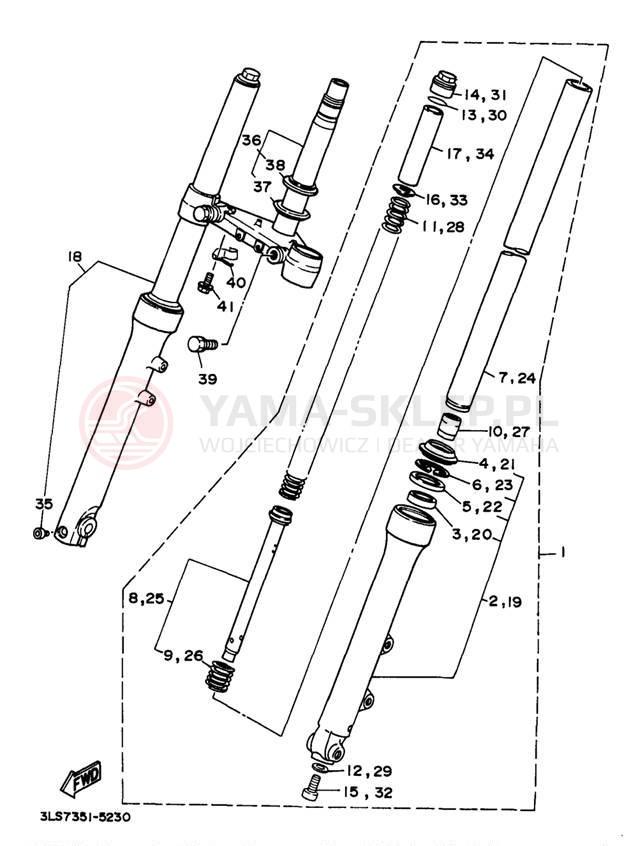 Schemat "Amortyzatory przód" do Yamaha VIRAGO 250 XV250H/XV250HC