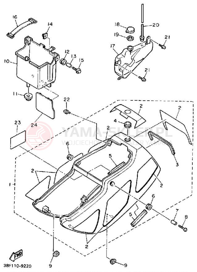 Schemat "Pokrywa boczna" do Yamaha FZR400A