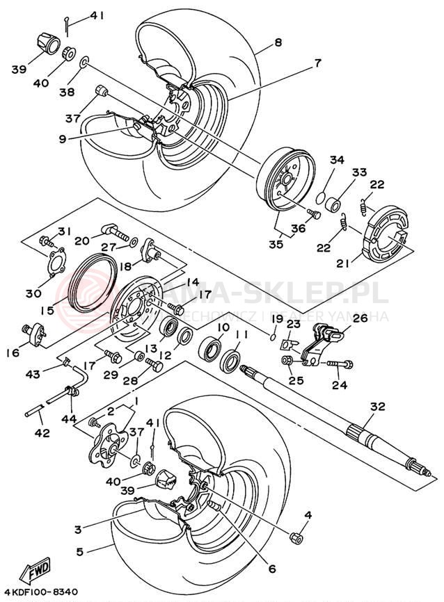 Schemat "Koło tył" do Yamaha TIMBERWOLF 4WD YFB250FWK