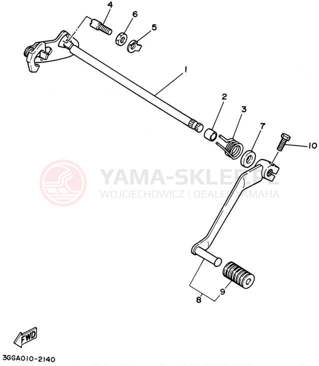 Schemat "Dźwignia zmiany biegów, wałek" do Yamaha BANSHEE YFZ350F