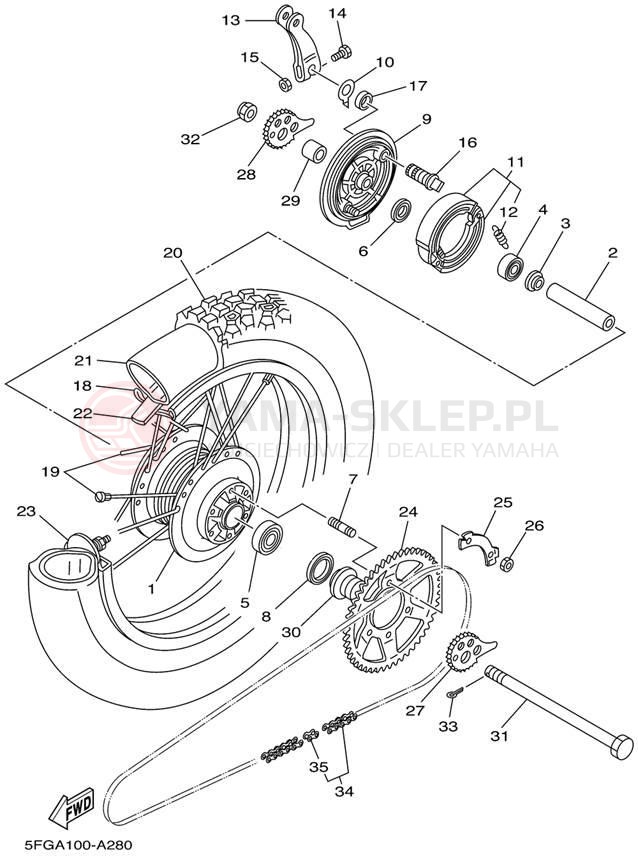 Schemat "Koło tył" do Yamaha TTR225 TTR225PC/TTR225P