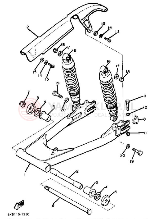 Schemat "wahacz, zawieszenie tył" do Yamaha XJ550H