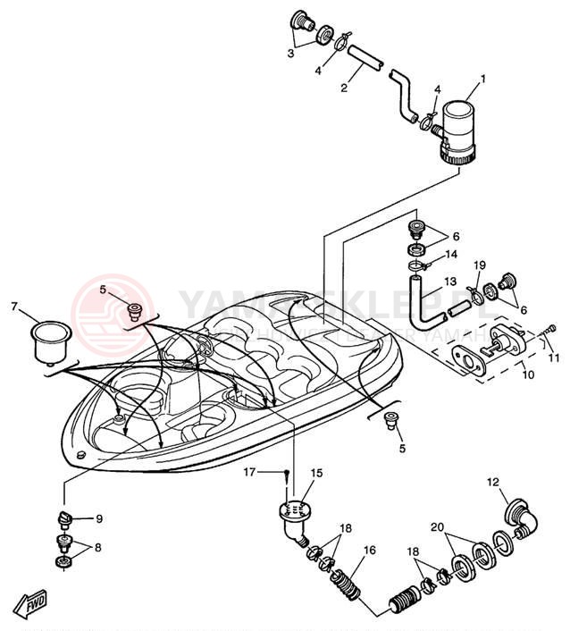Schemat "DECK DRAIN FITTINGS" do Yamaha EXCITER TWIN EXT1200W
