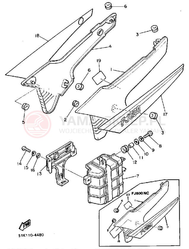 Schemat "Pokrywa boczna" do Yamaha FJ600NC/FJ600N