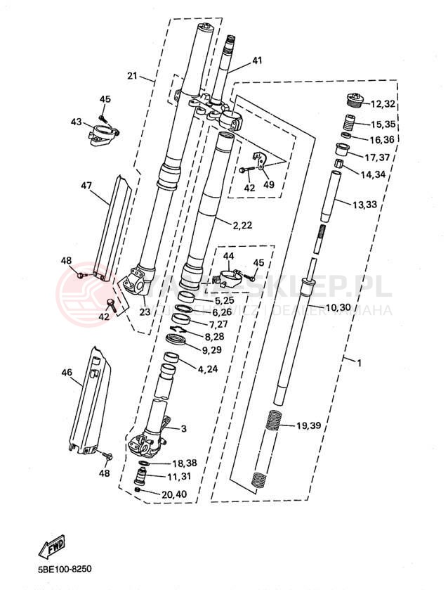 Schemat "Amortyzatory przód" do Yamaha WR400F WR400FK