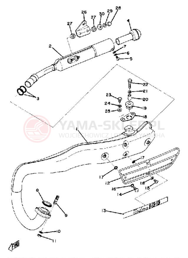 Schemat "Wydech końcowy" do Yamaha DT100B
