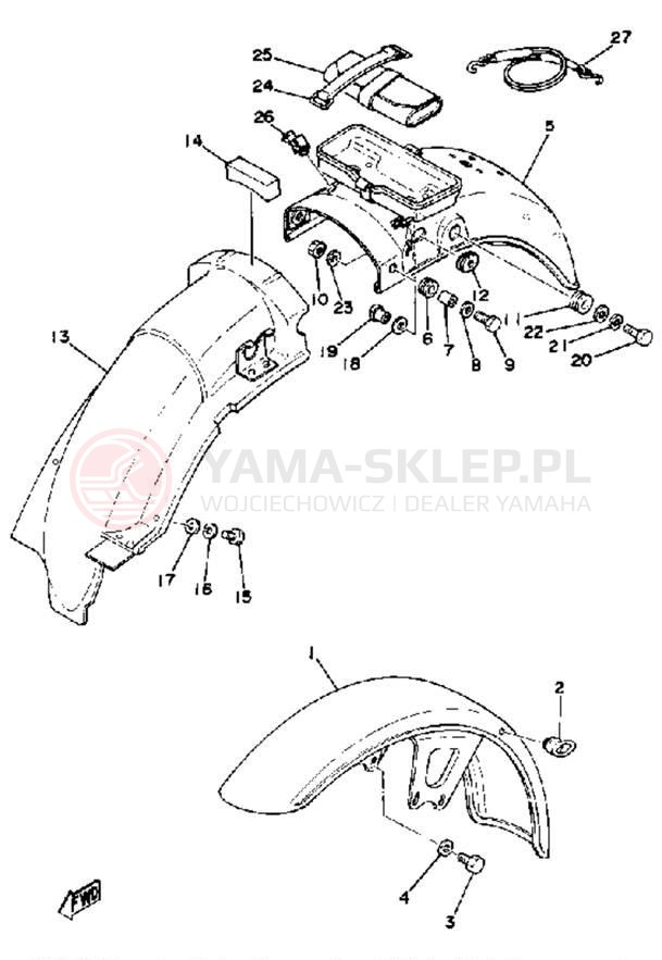 Schemat "Błotniki przód i tył" do Yamaha XS400-2E