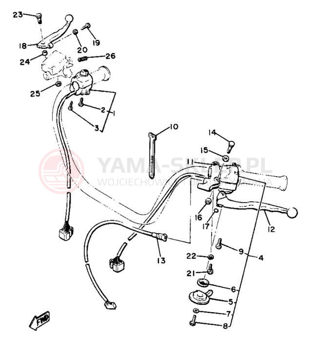 Schemat "Kierownica i osprzęt" do Yamaha XJ650LH