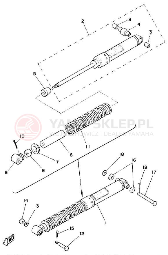 Schemat "zawieszenie tył" do Yamaha DT125G