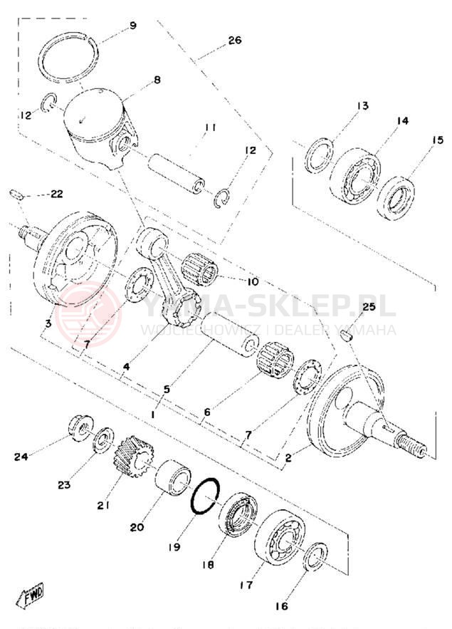 Schemat "Wał korbowy, tłok" do Yamaha MX125C