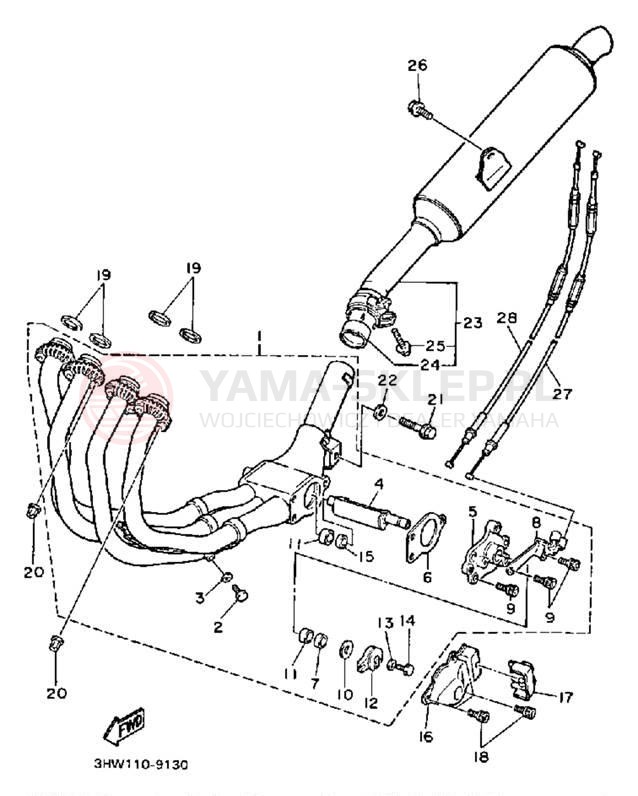 Schemat "Wydech końcowy" do Yamaha FZR600AC