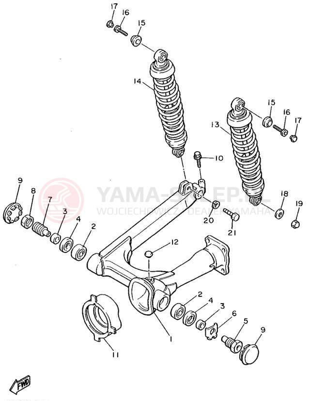 Schemat "wahacz, zawieszenie tył" do Yamaha VIRAGO 1100 XV1100F/XV1100FC