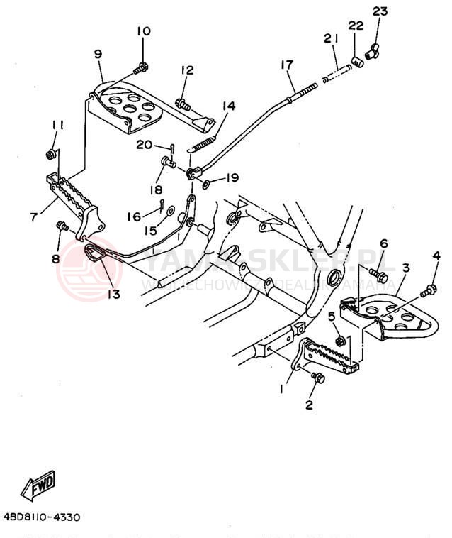 Schemat "Stopka postojowa i podnóżki" do Yamaha TIMBERWOLF 2WD YFB250F