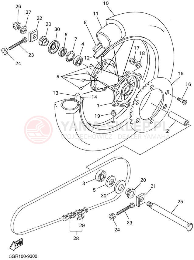 Schemat "Koło tył" do Yamaha YZ426 YZ426FN