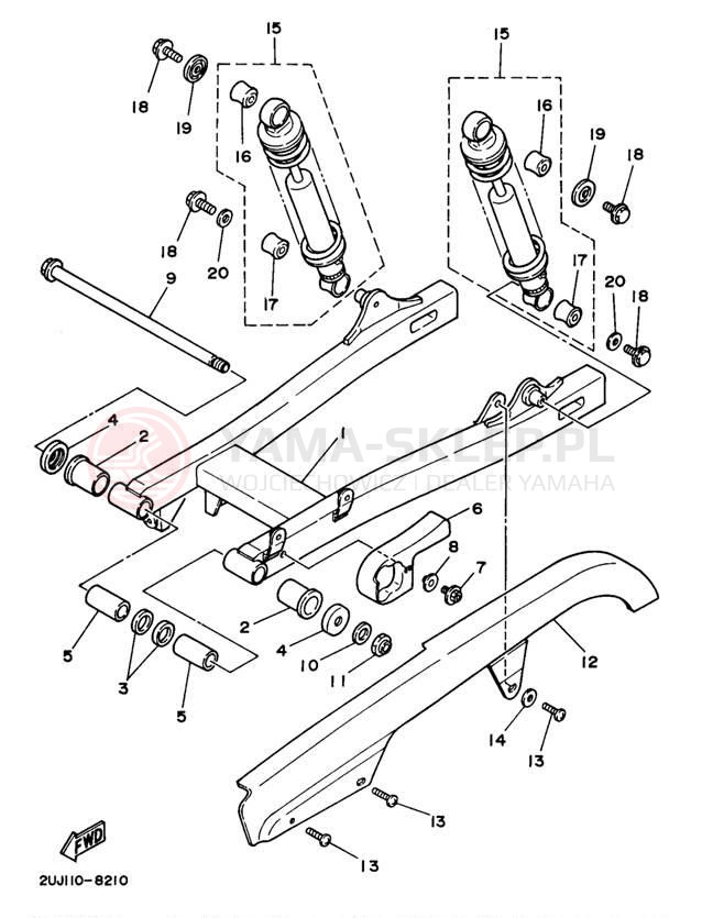Schemat "wahacz, zawieszenie tył" do Yamaha VIRAGO 250 XV250N/XV250NC