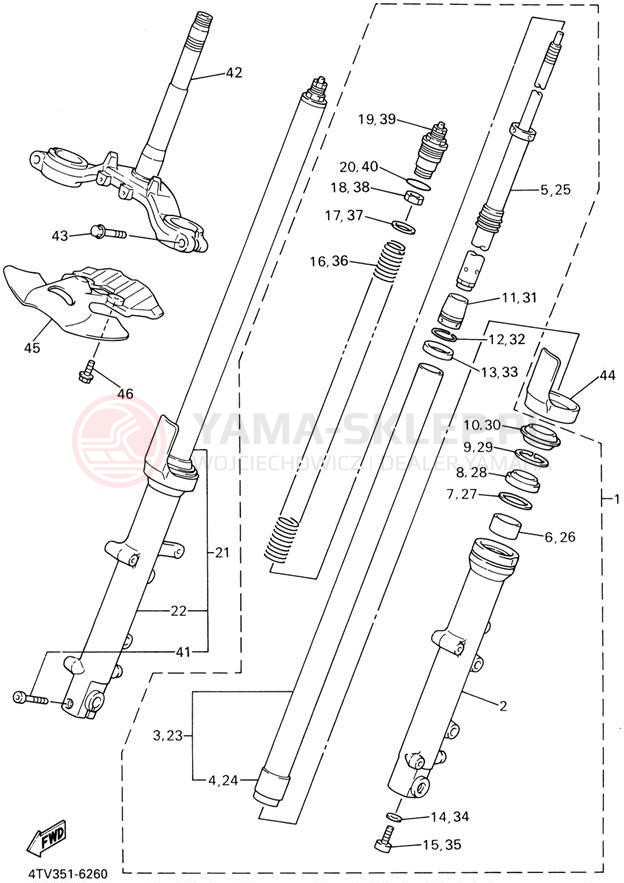 Schemat "Amortyzatory przód" do Yamaha YZF600R YZF600RPC/YZF600RP