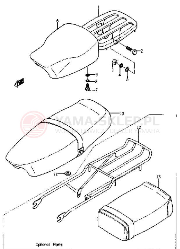 Schemat "Siedzenie - stelaż" do Yamaha YJ2/YJ1