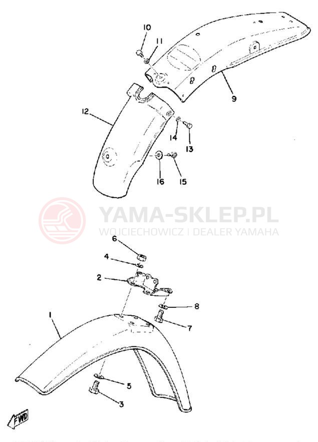 Schemat "Błotniki przód i tył" do Yamaha DT100D