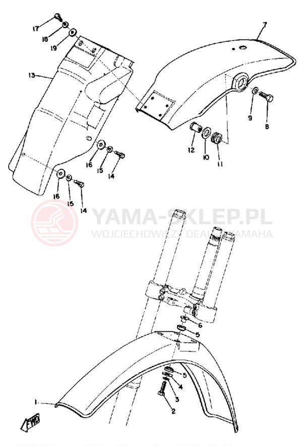 Schemat "Błotniki przód i tył" do Yamaha DT175B
