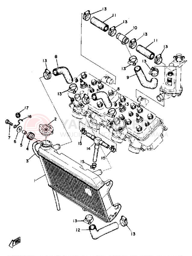 Schemat "Układ chłodzenia" do Yamaha TZ750A