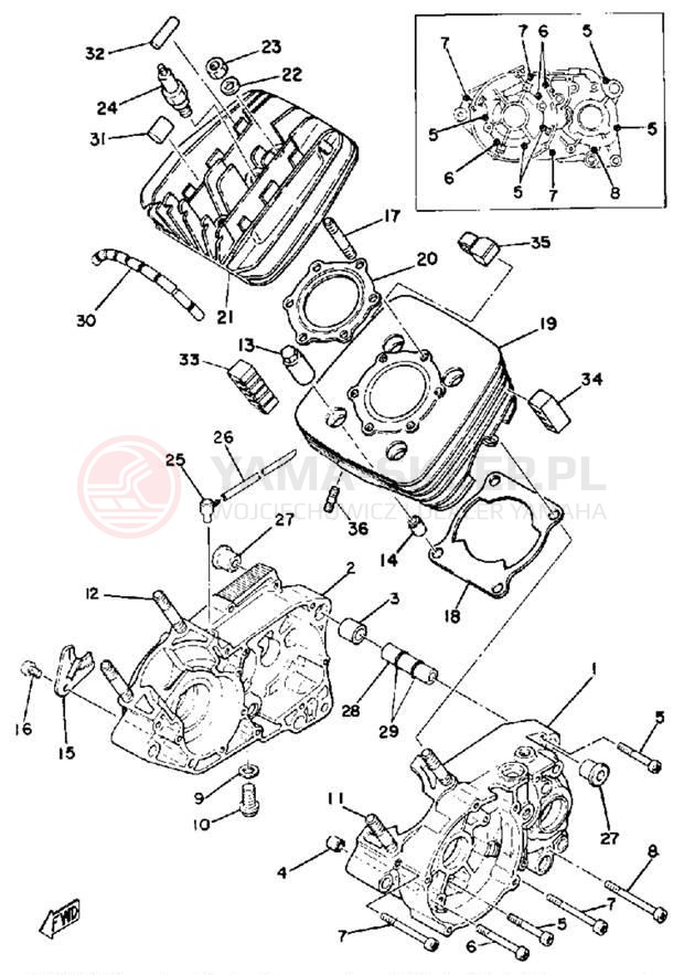 Schemat "Obudowa silnika - cylinder" do Yamaha DT175F