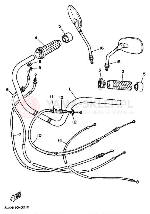 Schemat "Kierownica i osprzęt" do Yamaha VIRAGO 1100 XV1100BC/XV1100B