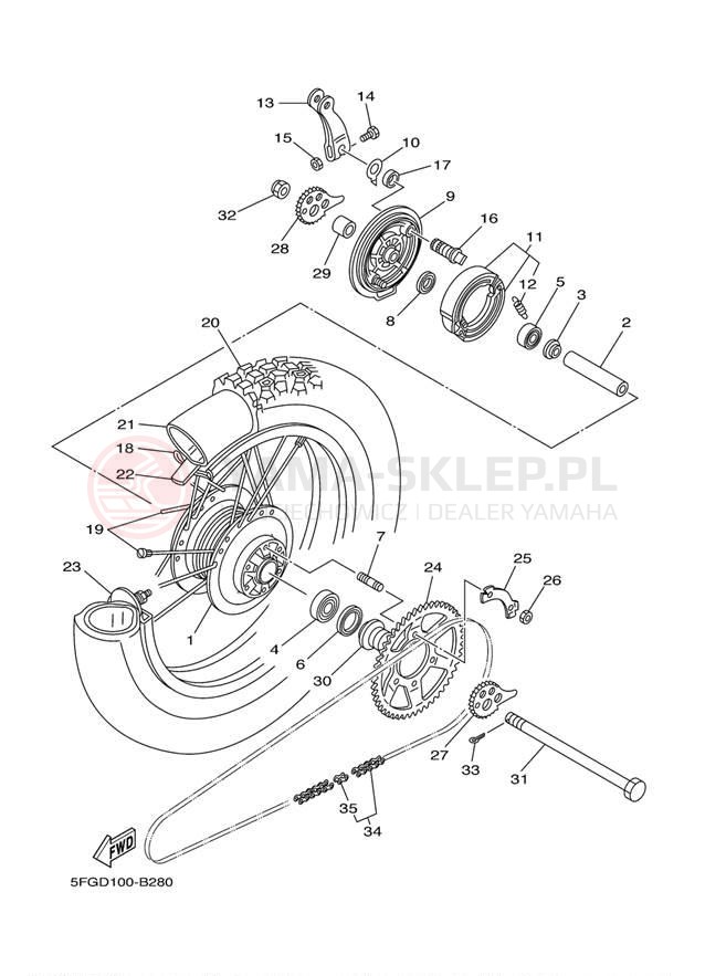 Schemat "Koło tył" do Yamaha TTR225 TTR225RC/TTR225R