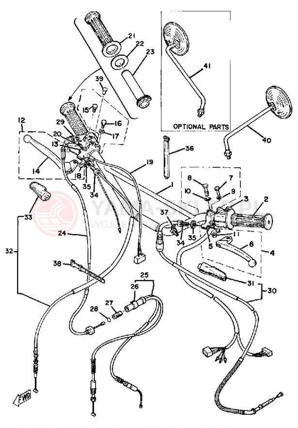 Schemat "Kierownica i osprzęt" do Yamaha DT250E/DT400E