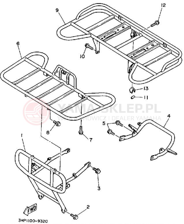 Schemat "osłona / stelaż" do Yamaha MOTO-4 YFM350ERD